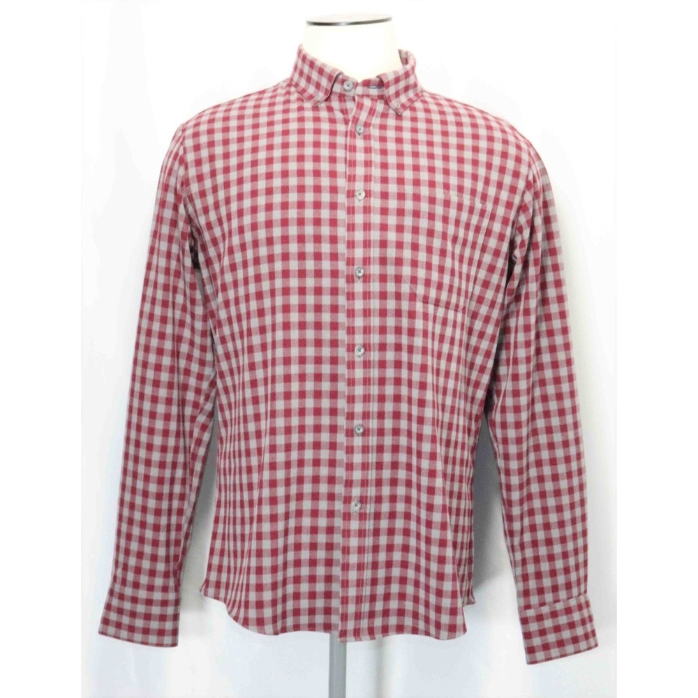 Mizzen +‎ Main Red Gray Check Flannel L/S Button Shirt Mens Size Large Trim